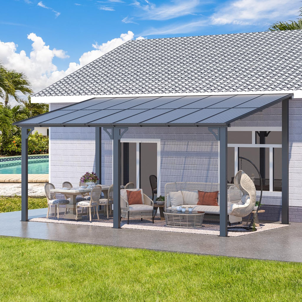 YODOLLA 16' x 8' Hard Top Lean to Gazebo Outdoor Pergola, Dark Graybest