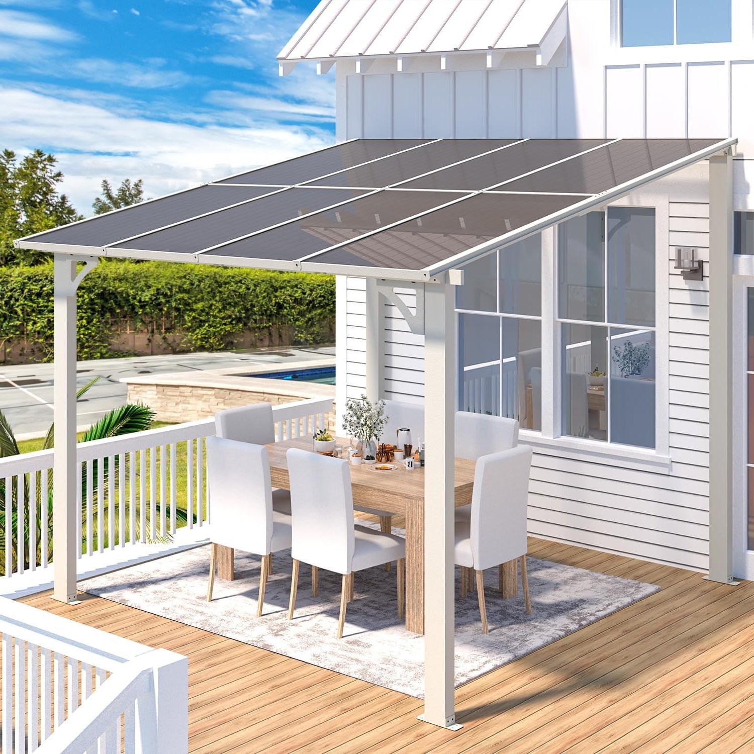 YODOLLA 8' x 8' Lean to Gazebo Pergola for Patio, White