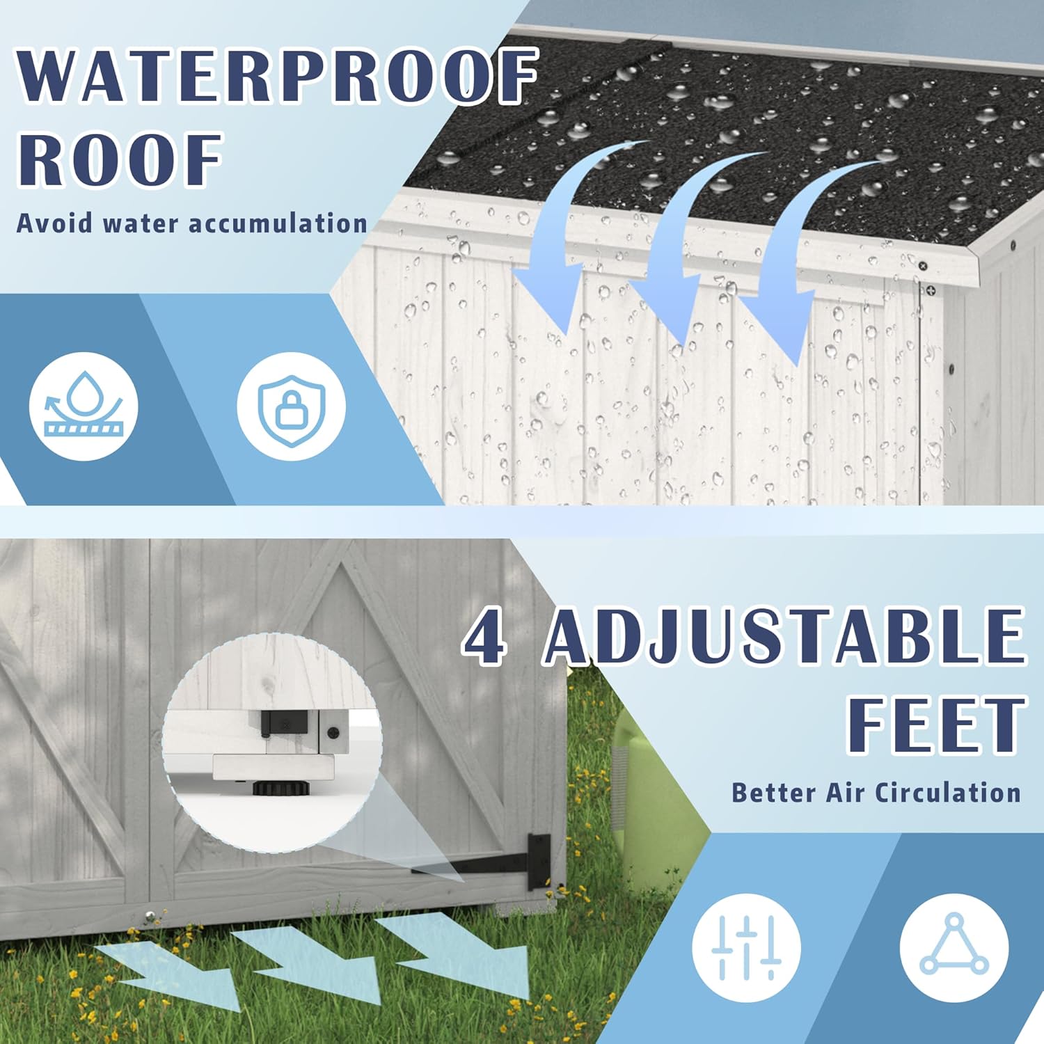 YODOLLA Outdoor Storage Shed with Waterproof Roof, Gray&White