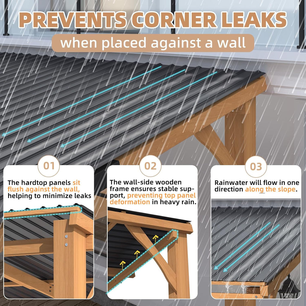 YODOLLA Outdoor Wooden Gazebo, Patio Lean to Hardtop Pergolas and Gazebos