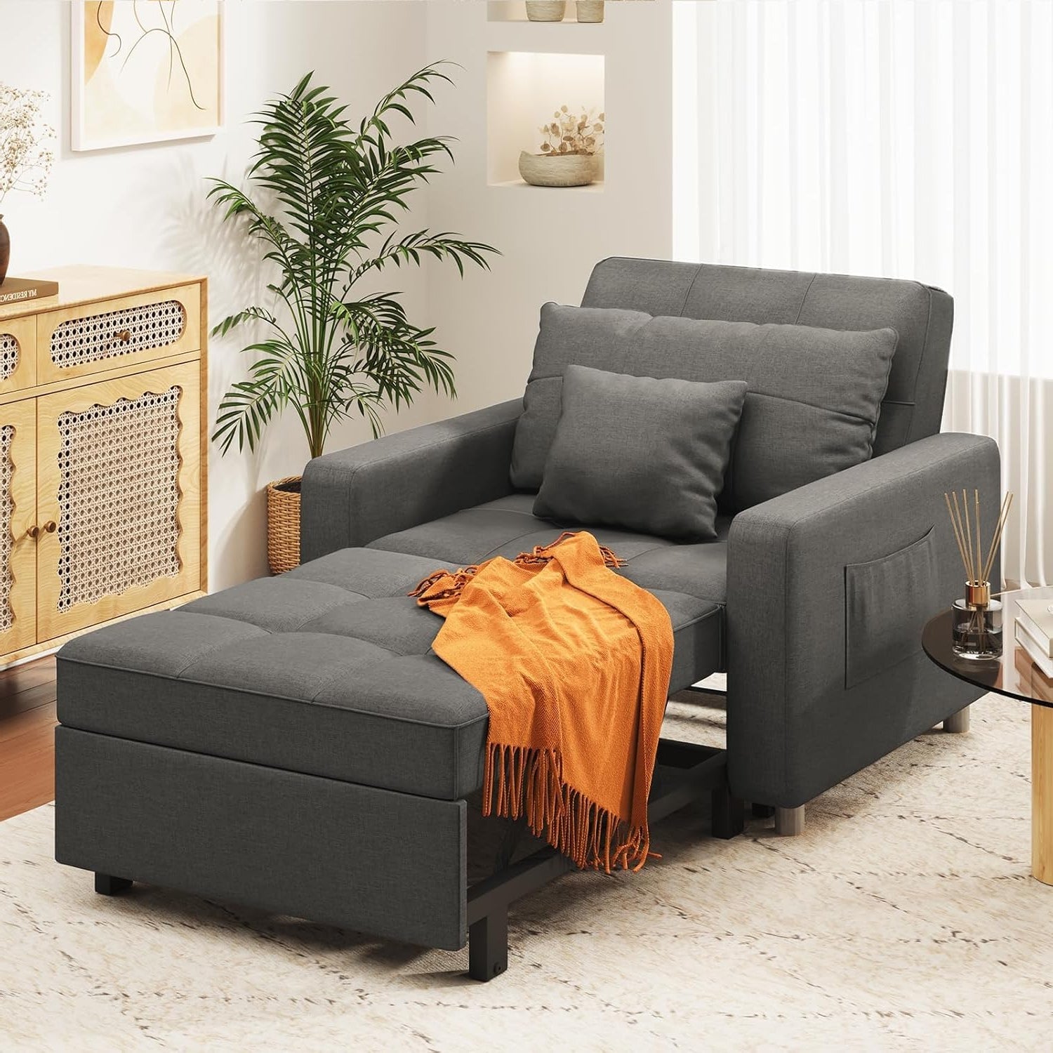 YODOLLA 36" Convertible Chair Bed, Modern Greybest