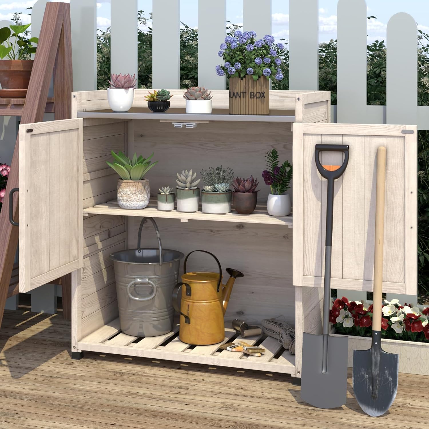 YODOLLA Potting Bench, Outdoor Wooden Storage Cabinet with Adjustable Shelfbest