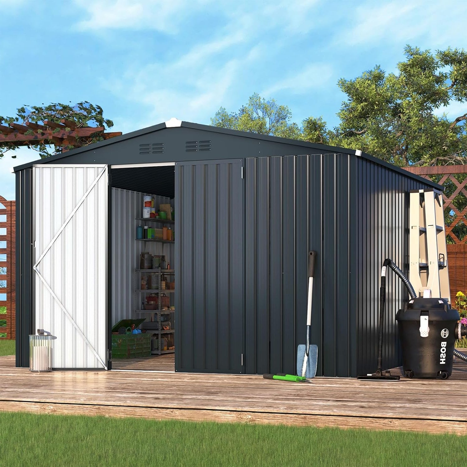 YODOLLA Shed 12' x 10' Outdoor Storage Shed, Dark Grey
