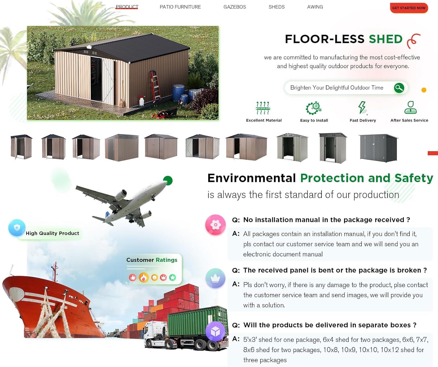 YODOLLA Shed 12' x 12' Storage Shed, Grey