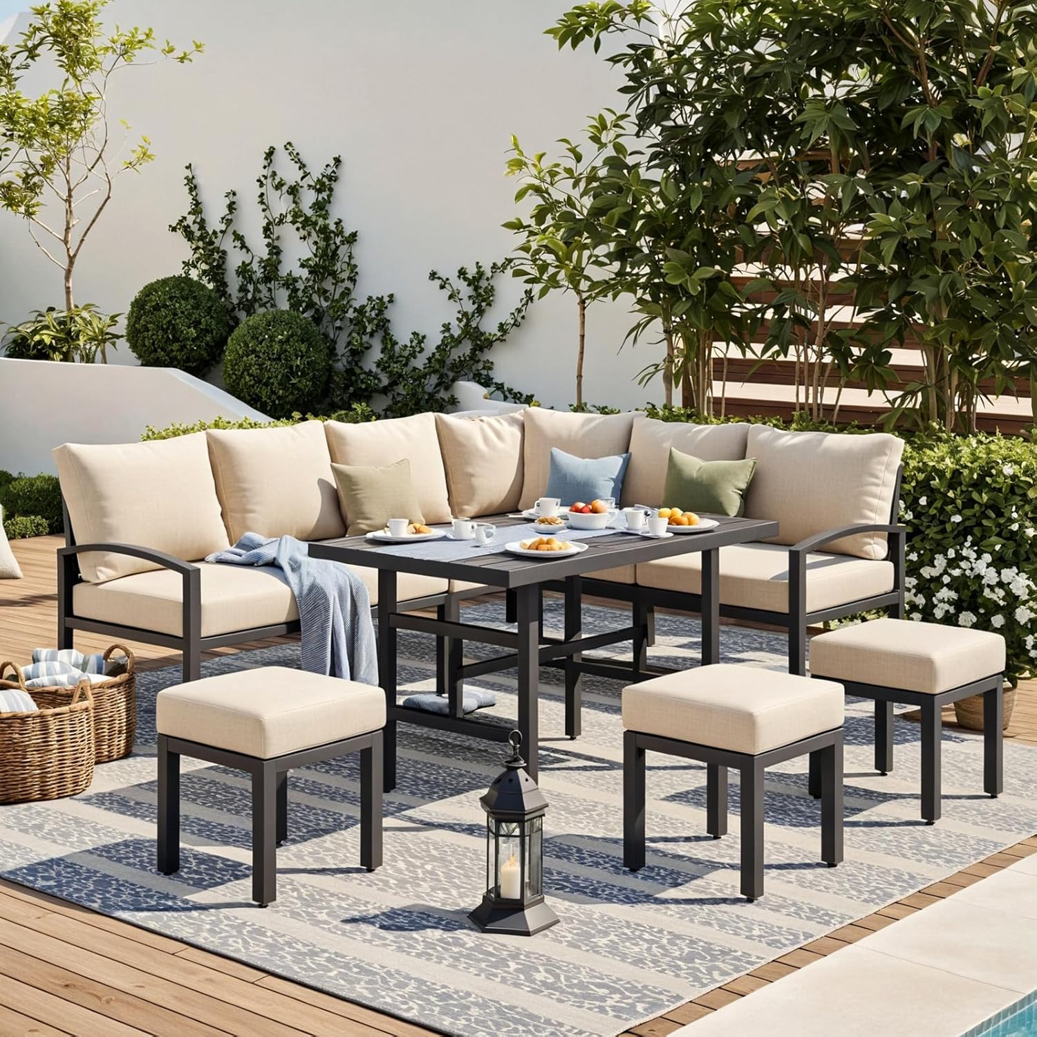 YODOLLA 7 Pieces Metal Patio Furniture Set, Biege