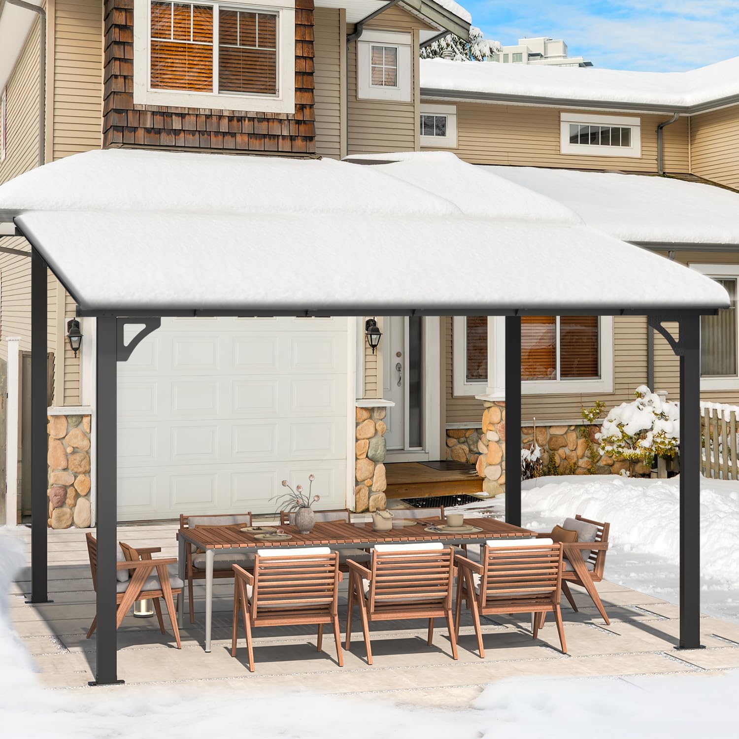 YODOLLA 12’ x 10’ Hard Top Lean to Gazebos Pergola, Dark Grey