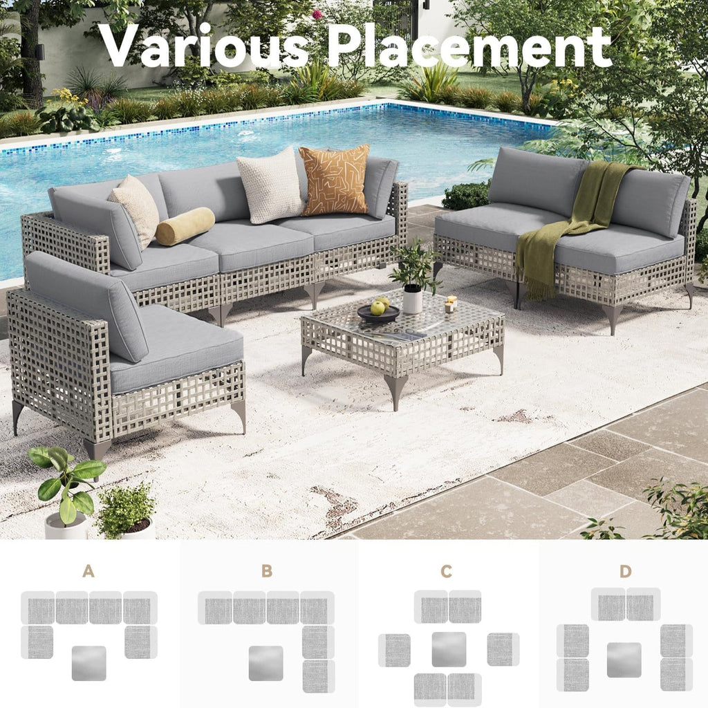 YODOLLA 7-Piece Outdoor Sofa Set, Gray Rattan & Grey Cushionsbest