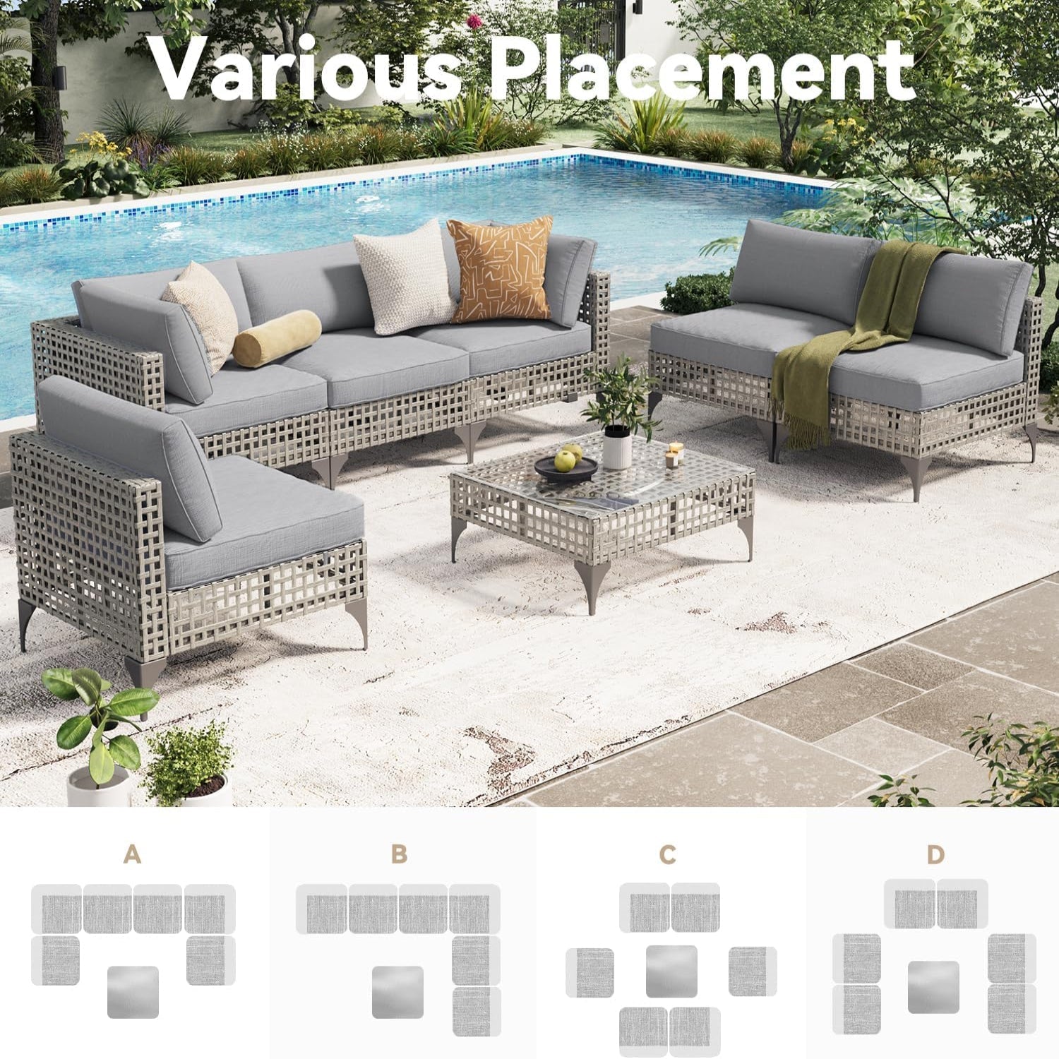 YODOLLA 7-Piece Outdoor Sofa Set, Gray Rattan & Grey Cushionsbest