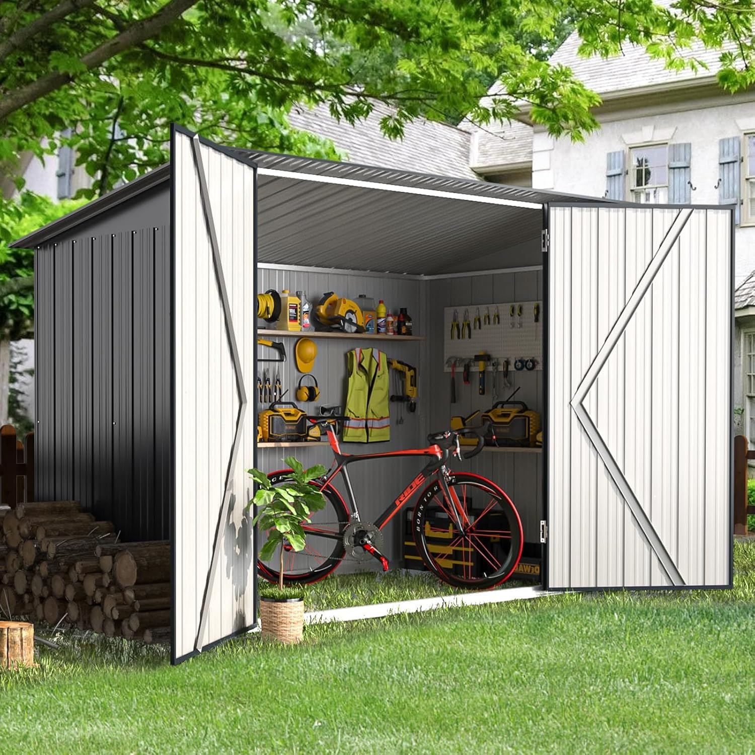 YODOLLA 7x3 Outdoor Bike Storage Shed, Lean to Sheds, Dark Gray