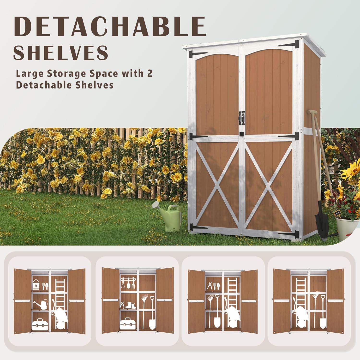 YODOLLA Outdoor Storage Shed with Waterproof Roof, Brown
