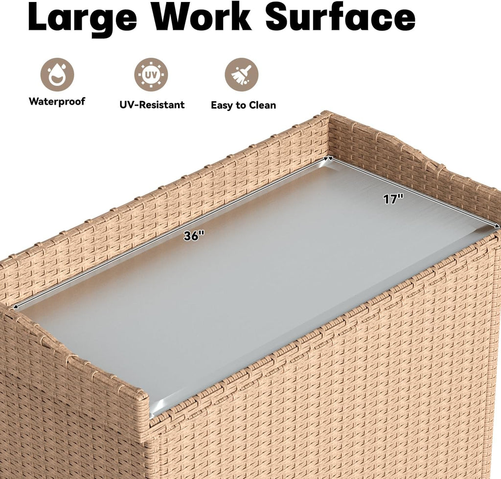 YODOLLA Outdoor Rattan Storage Cabinet, Waterproof, Beigebest