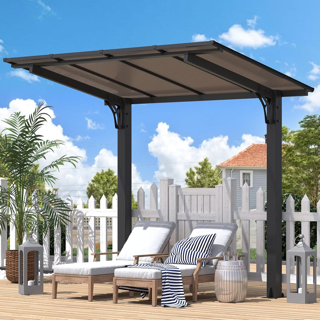 YODOLLA 8' x 5' Hardtop Pergola, Wall-Mounted Grill Gazebo & Carport for Patio, Deck & Outdoor Usebest