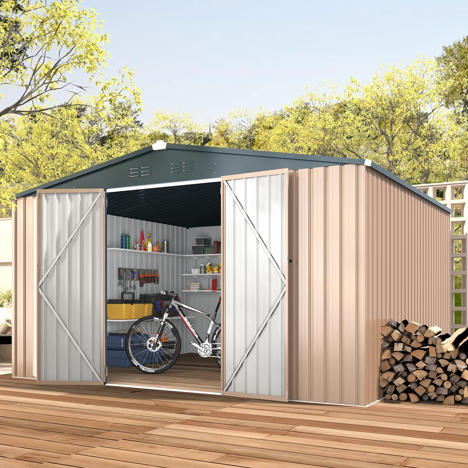 YODOLLA Shed 12' x 10' Outdoor Storage Shed, Grey