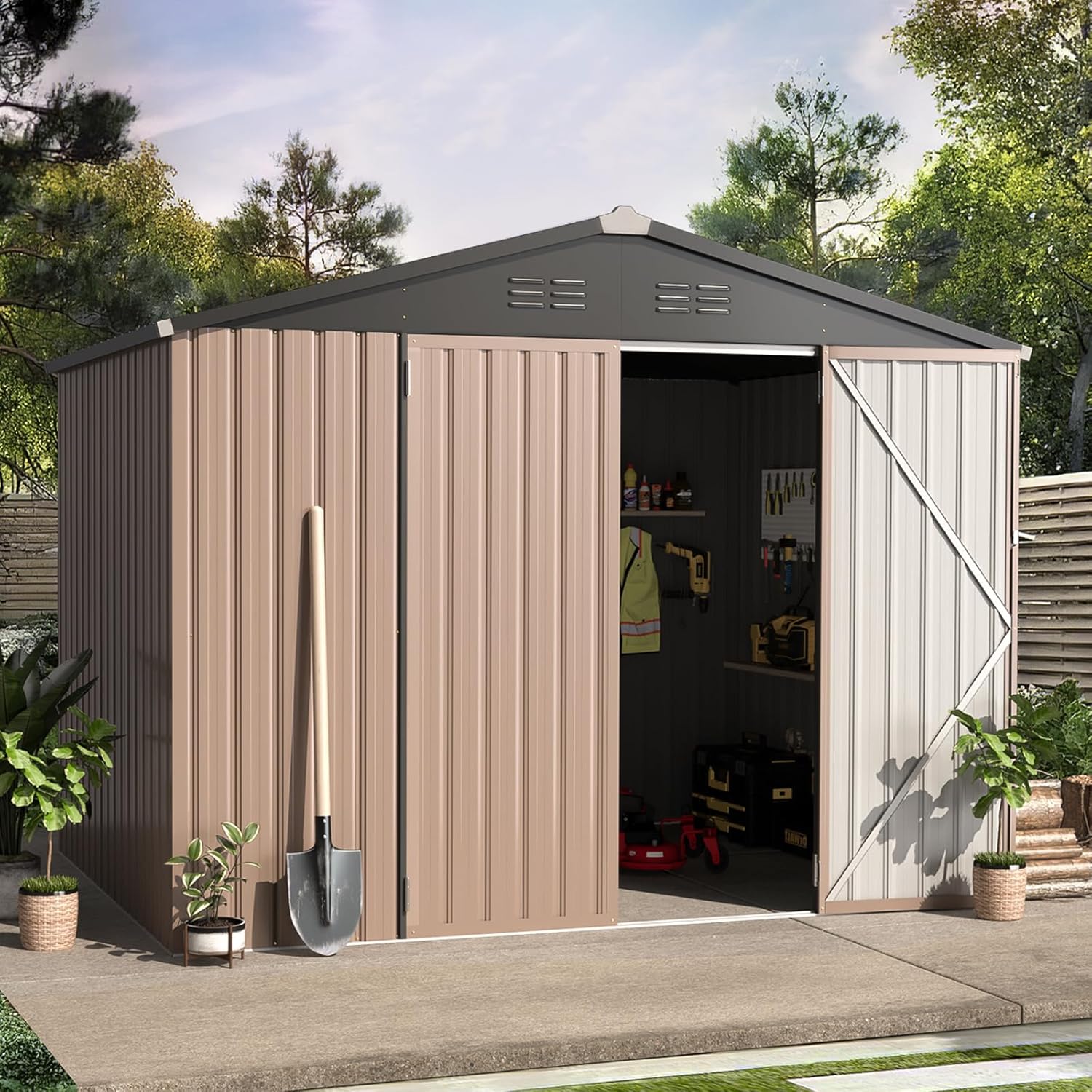 YODOLLA Shed 8' x 6' Metal Storage Shed for Ourdoor, Grey