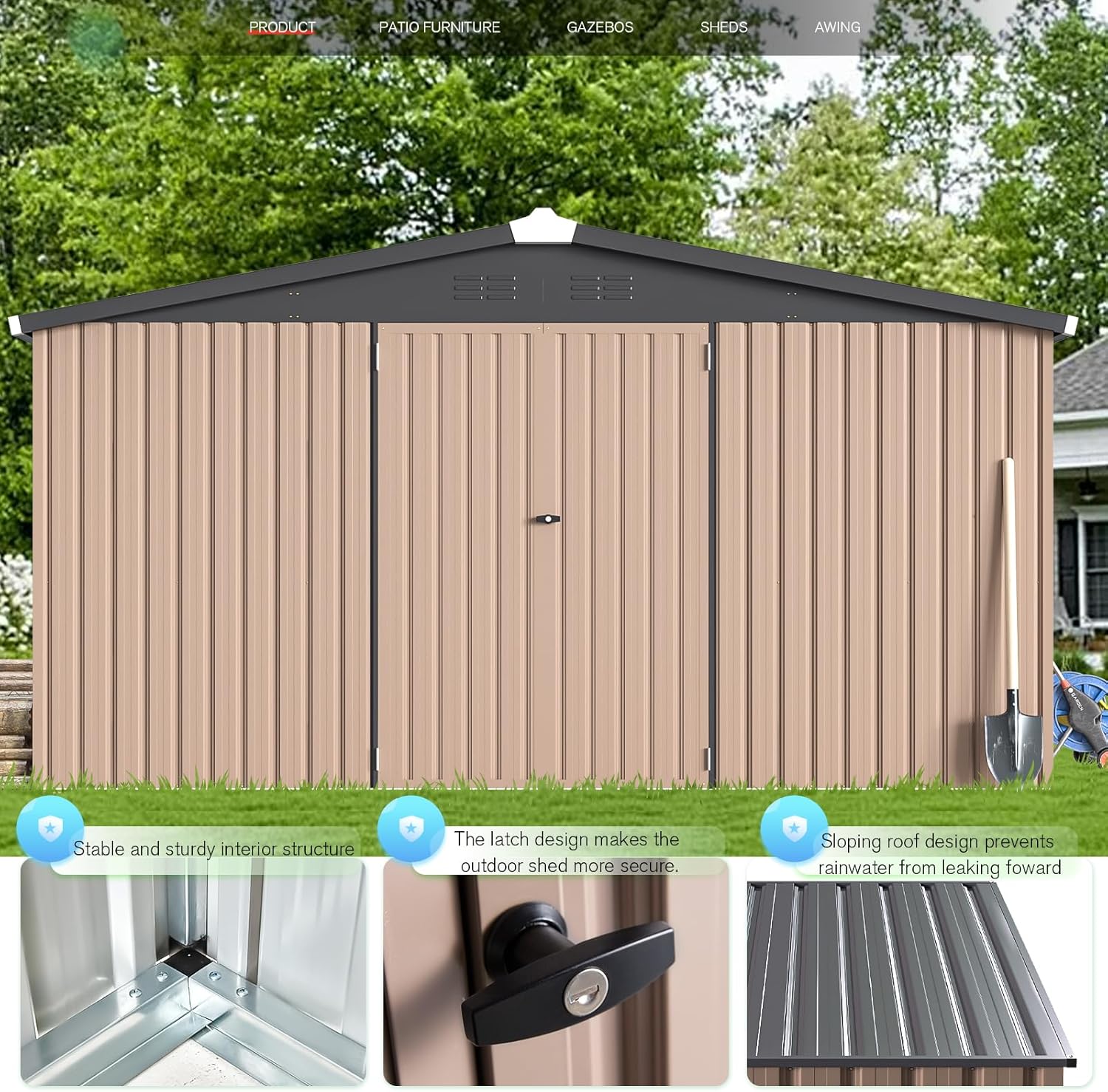 YODOLLA Shed 12' x 12' Storage Shed, Grey