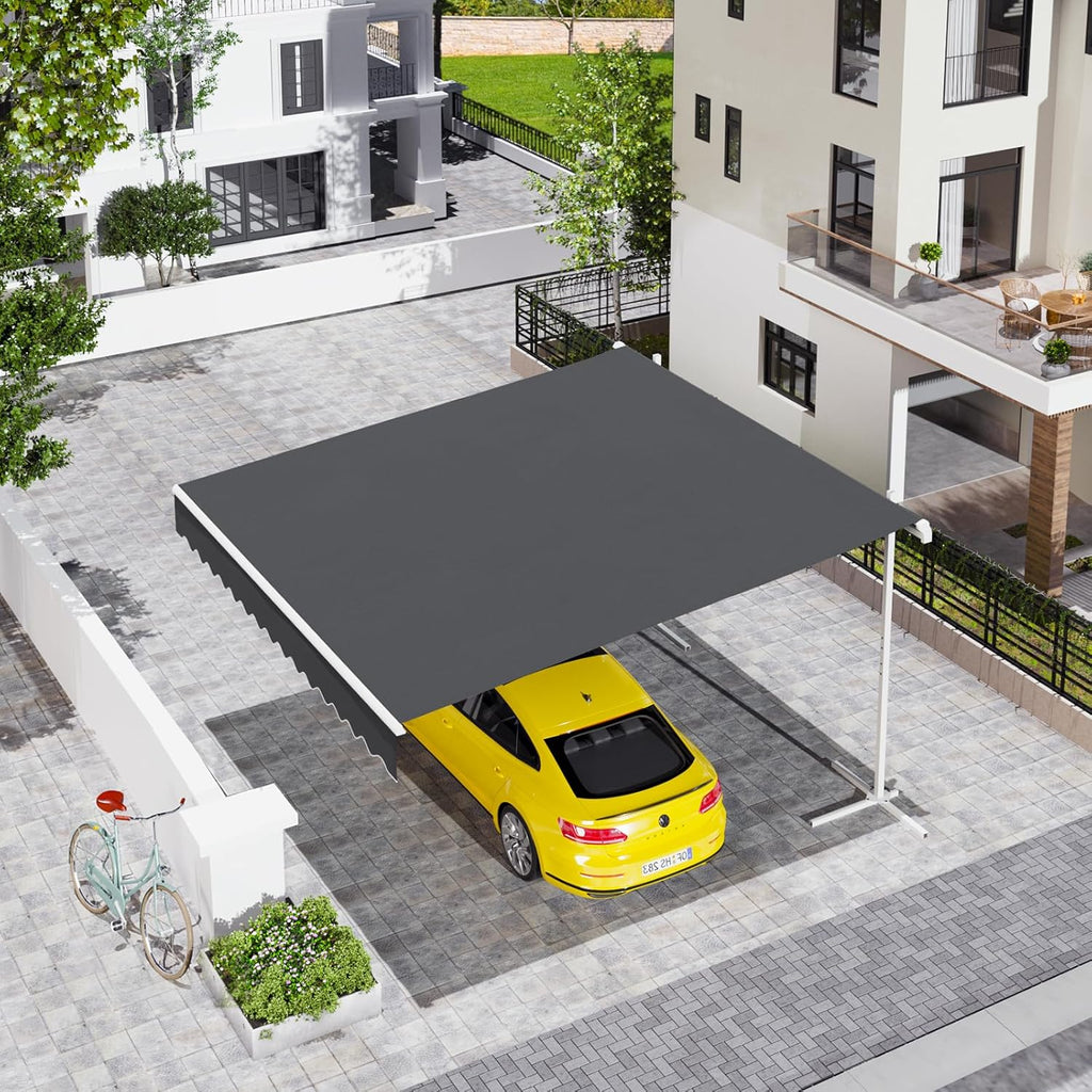 YODOLLA 10'x8' Single Side Free Standing Retractable Awning, Dark Gray