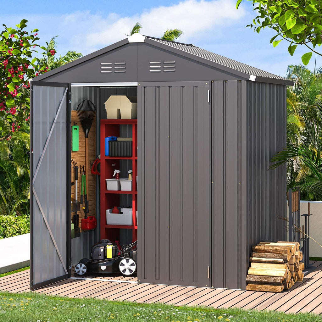 YODOLLA Shed 6' x 4' Storage Shed, Metal Sheds & Outdoor Storage, Dark Grey