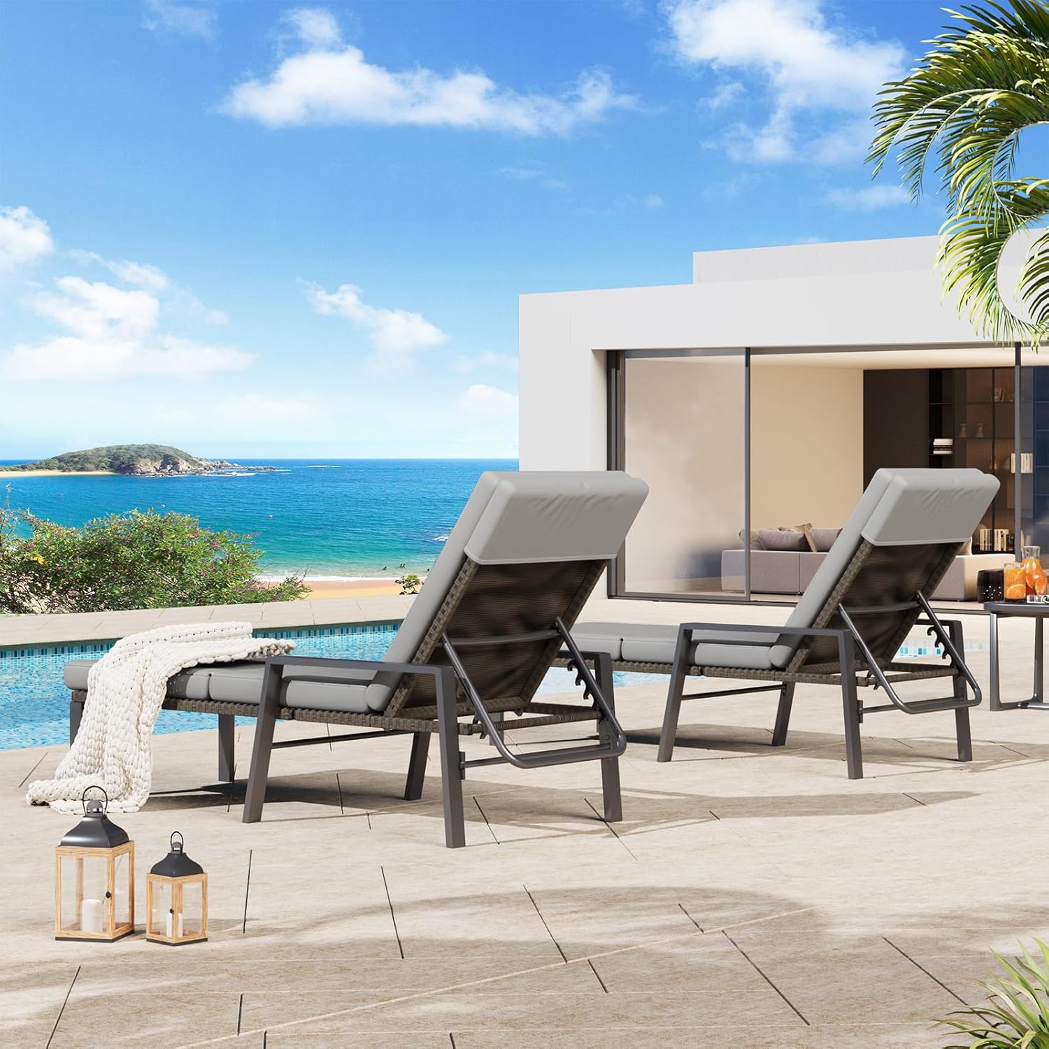 YODOLLA Chaise Lounge Chairs for Outside Set of 2 with Removable Cushion