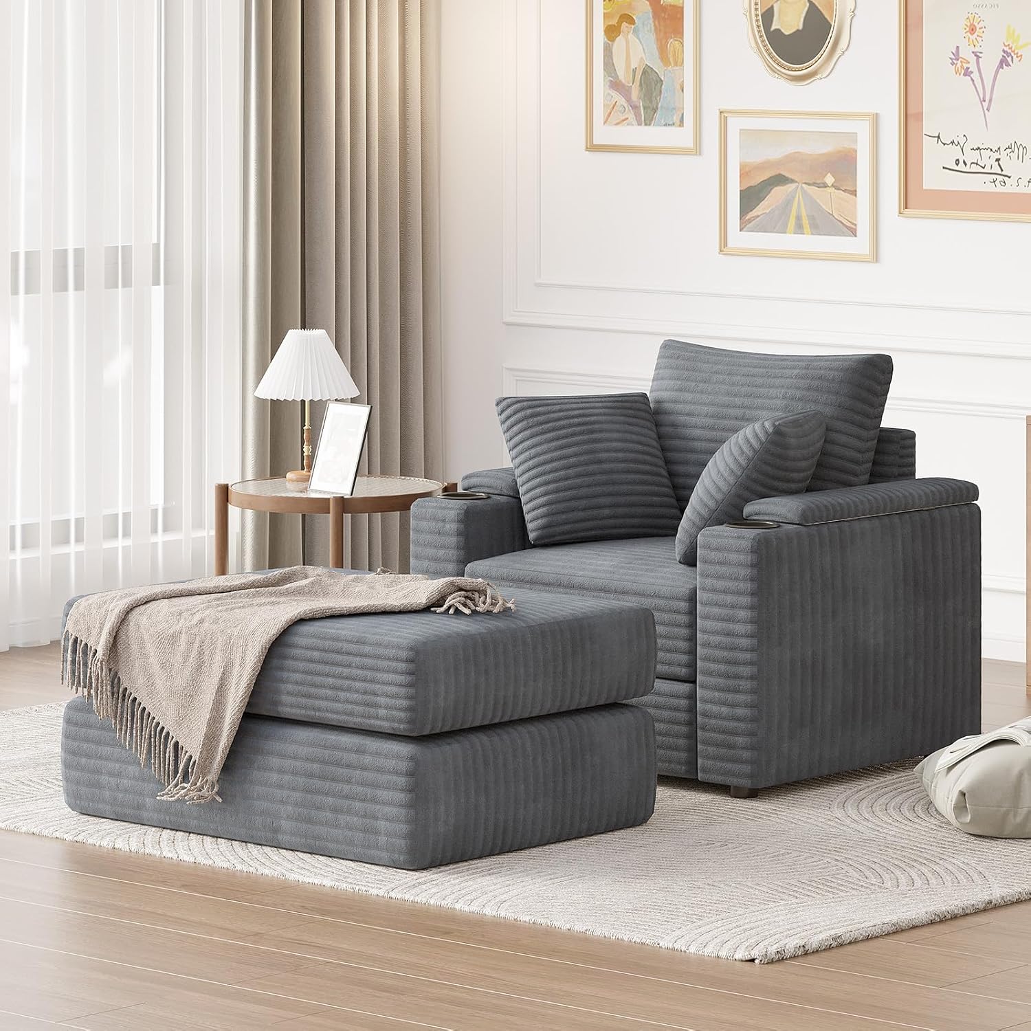 YODOLLA Chaise Lounge Chair Indoor, Oversized Sleeper Chair with Ottoman, Comfy Reading Sofa Armchairbest