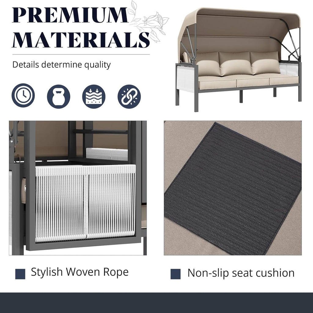 YODOLLA 4 Pieces Aluminum Patio Furniture Set, Retractable Canopy, Beige