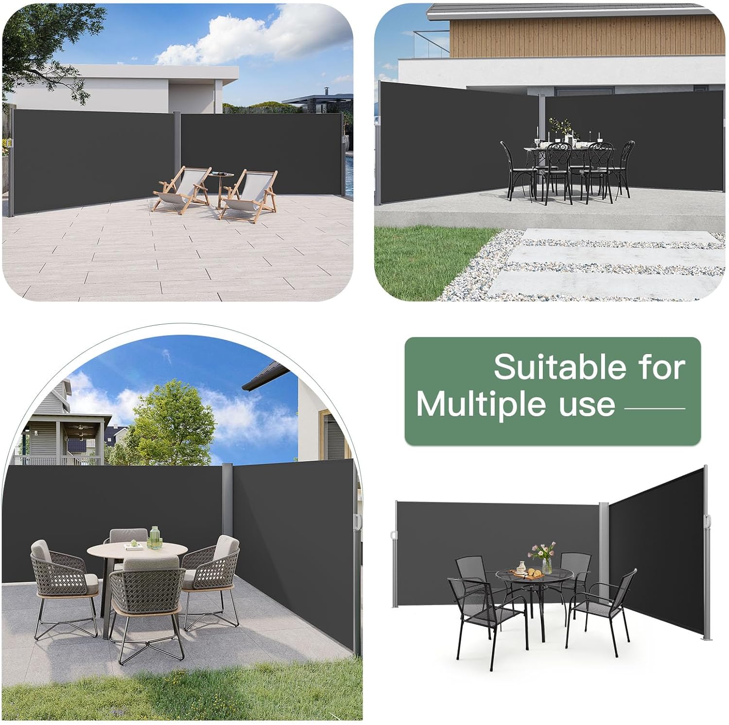 YODOLLA 236" x 63" Splashproof Retractable Side Awning, Black