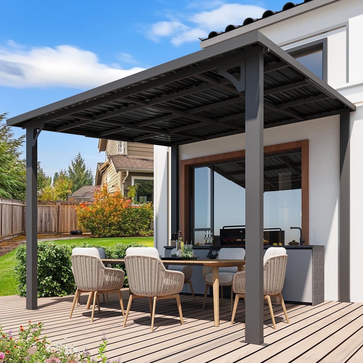 YODOLLA 10' x 10' Outdoor Pergola Hardtop Gazebo, Dark Grey