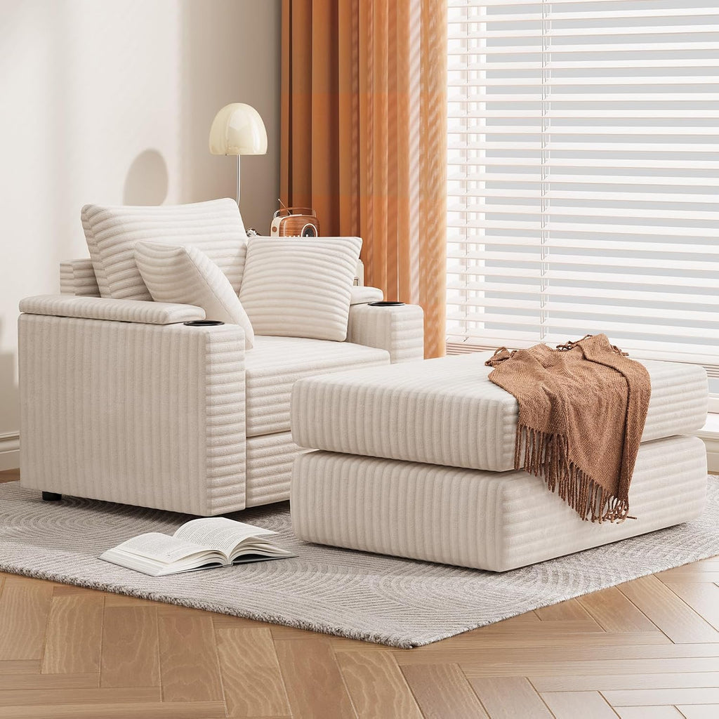 YODOLLA Chaise Lounge Chair Indoor, Oversized Sleeper Chair with Ottoman, Comfy Reading Sofa Armchairbest