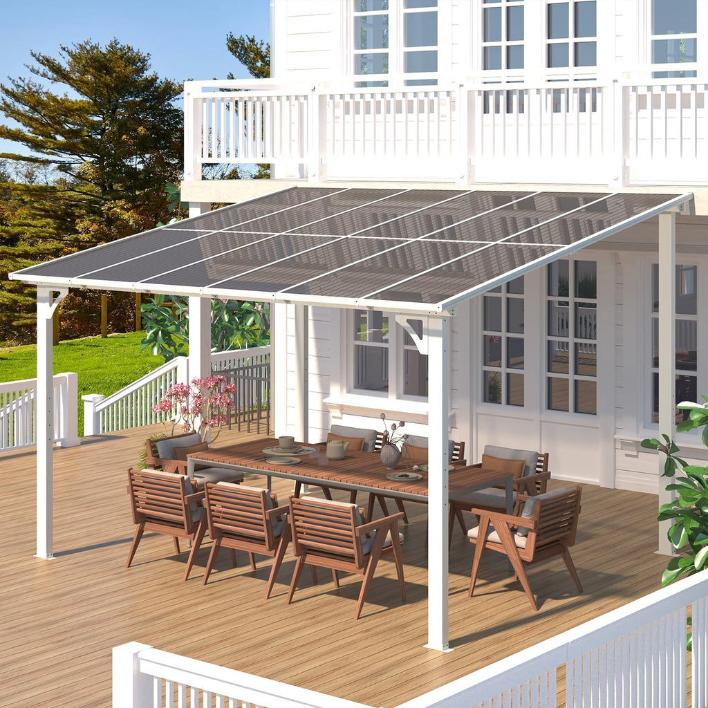 YODOLLA 12’ x 10’ Hard Top Lean to Gazebos Pergola, White