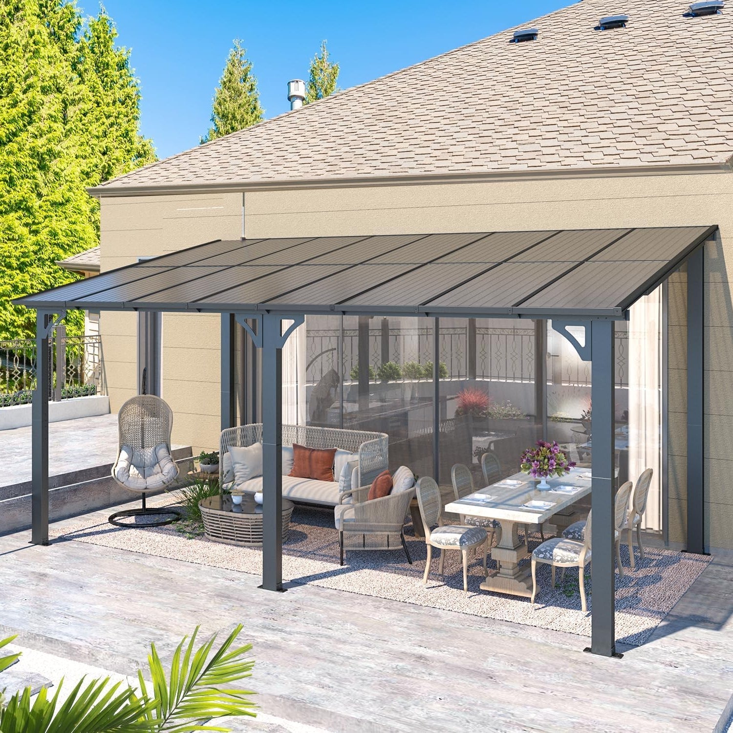 YODOLLA 16' x 8' Hard Top Lean to Gazebo Outdoor Pergola, Dark Graybest