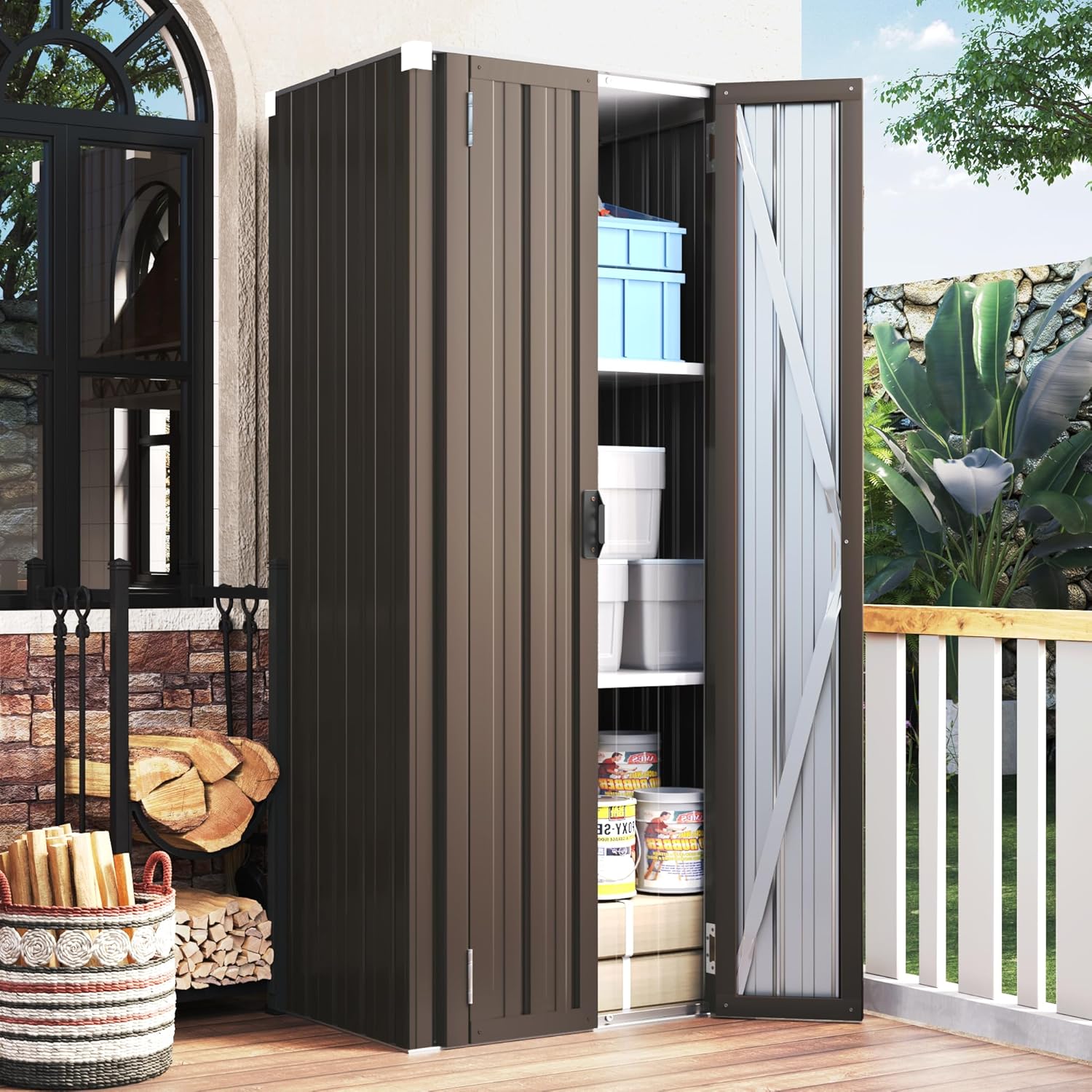 YODOLLA Vertical Garden Storage Shed, Brown