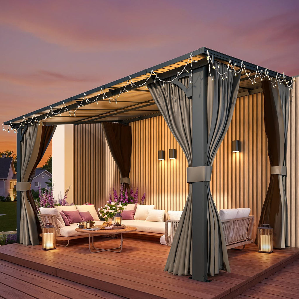 YODOLLA 12' x 8' Gazebo Outdoor Pergola Gazebo with Curtains and Nettingbest