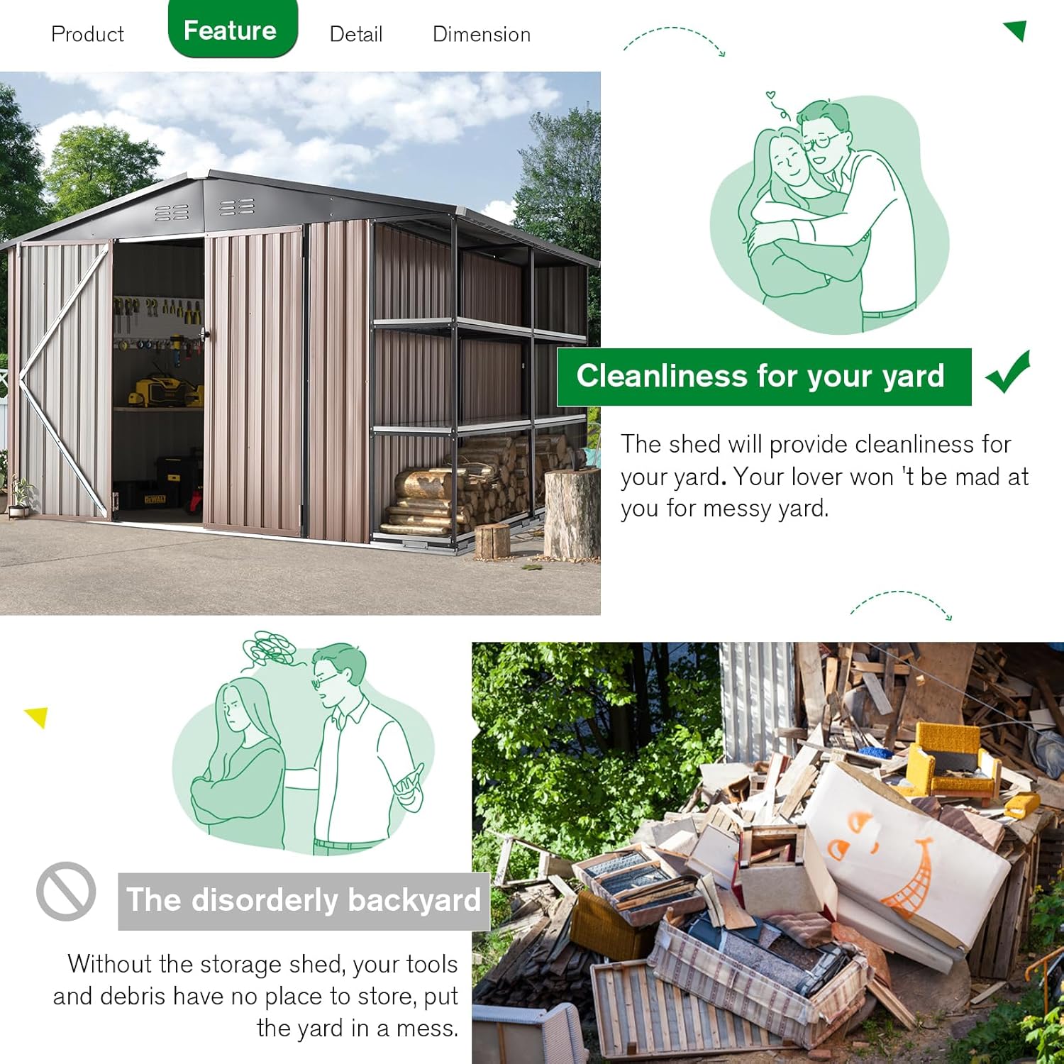 YODOLLA 10x8 Metal Storage Shed with Rack