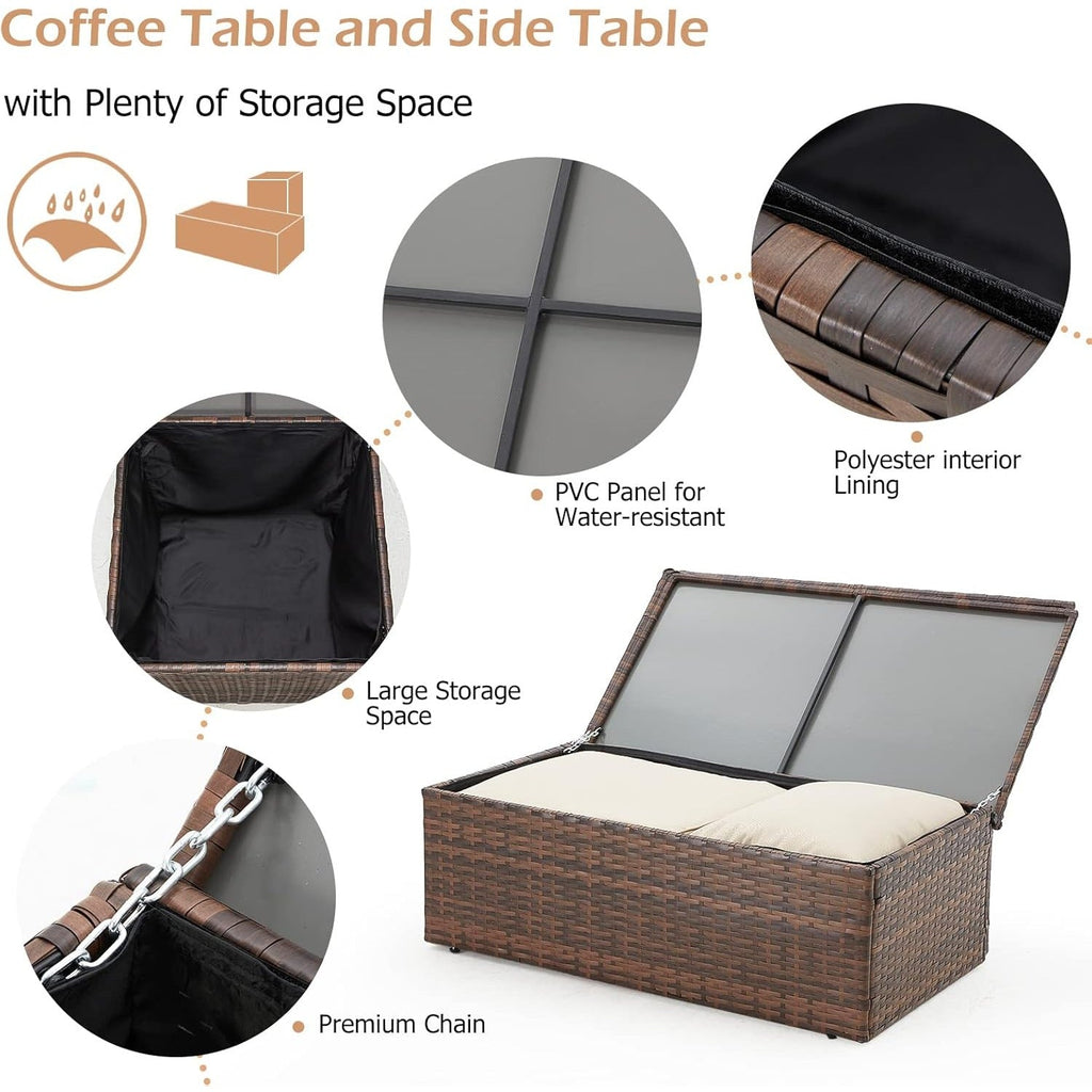 YODOLLA 7 Pieces Patio Furniture with Two Storage Boxes, Brown & Beige