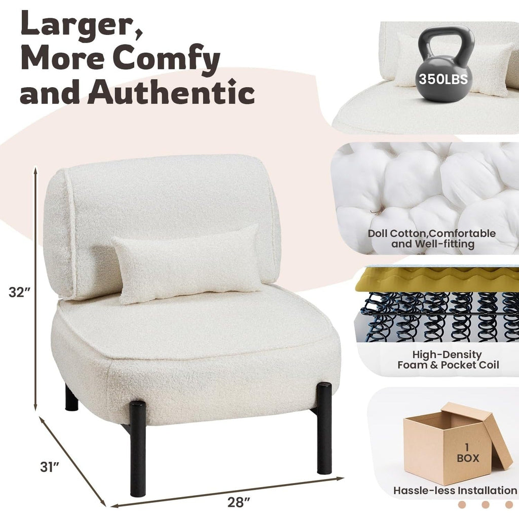 YODOLLA  Mid Century Modern Accent Chair, Extra Large Teddy Upholstered Lounge Chair with Pillow