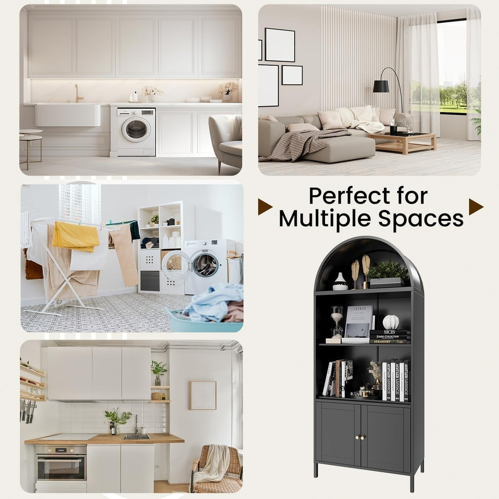 YODOLLA 73'' Arched Cabinet, Metal Kitchen Pantry with Adjustable Shelves, Modern Arched Storage Bookcase Display Cabinetbest