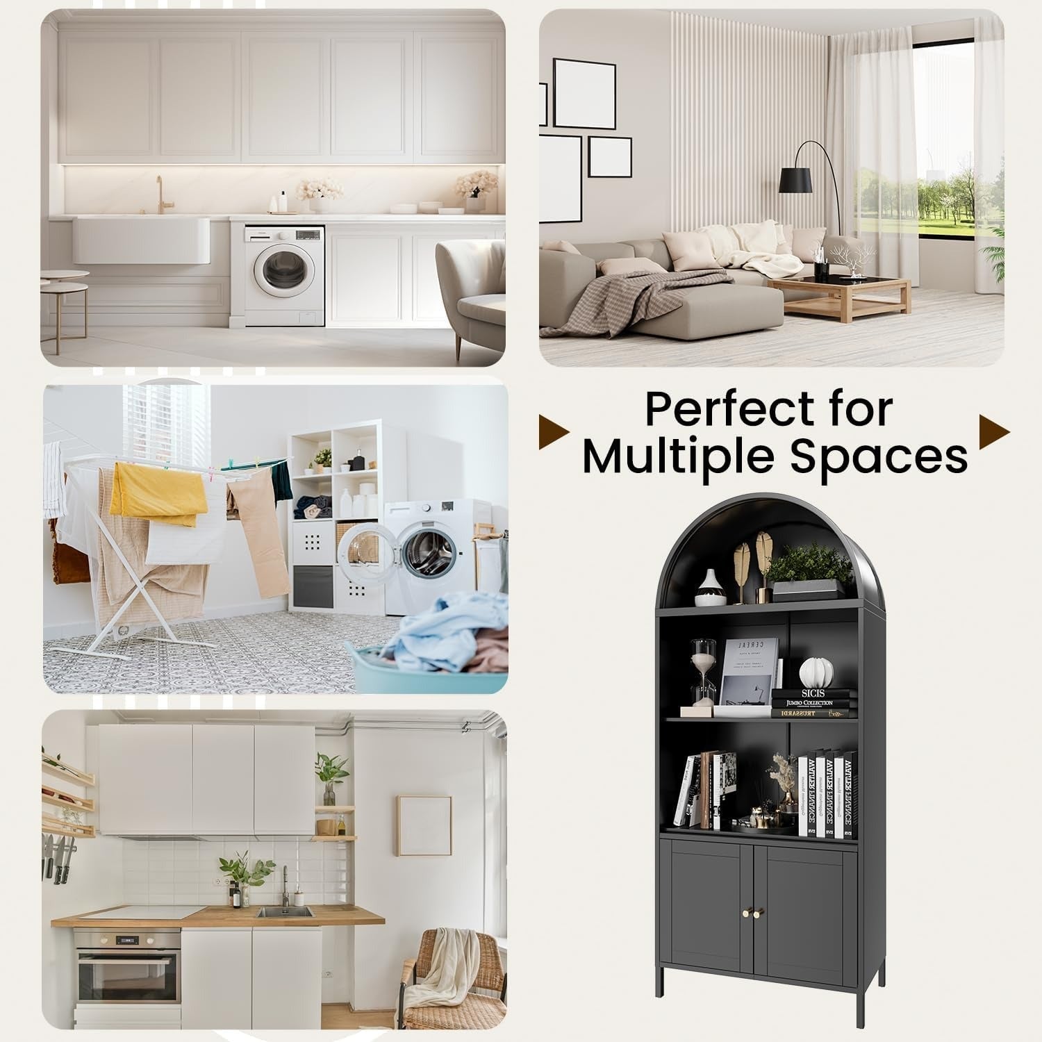 YODOLLA 73'' Arched Cabinet, Metal Kitchen Pantry with Adjustable Shelves, Modern Arched Storage Bookcase Display Cabinetbest