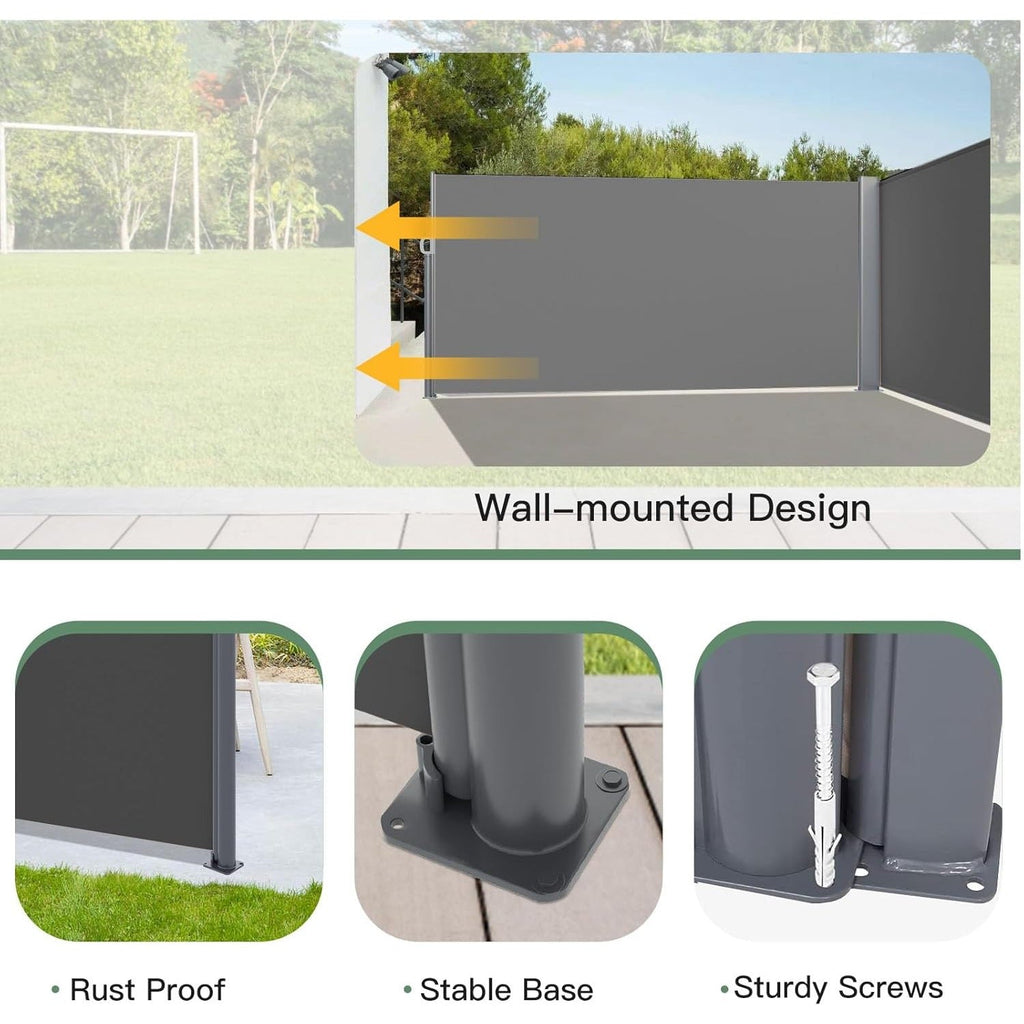 YODOLLA 236" x 63" Splashproof Retractable Side Awning, Dark Grey