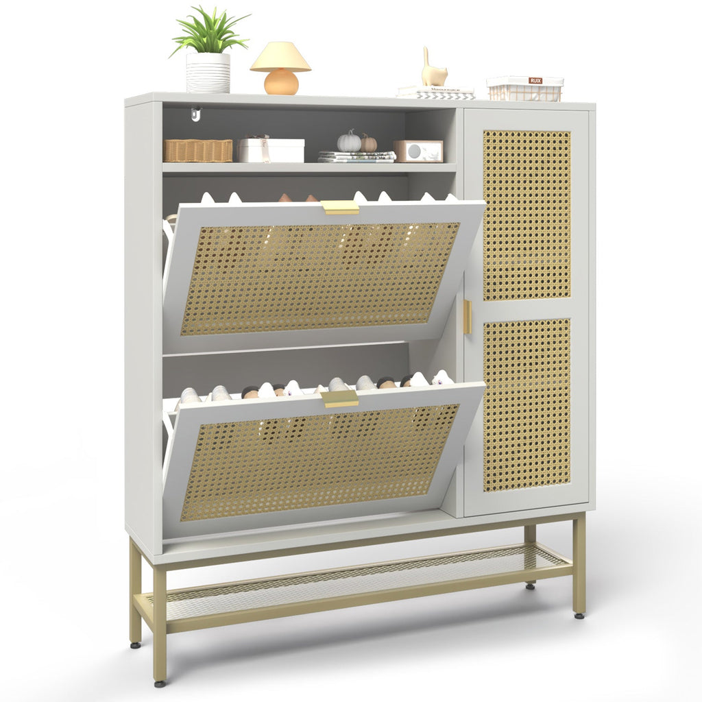 YODOLLA Rattan Shoe Cabinet with 3 Flip Drawers, Brownbest