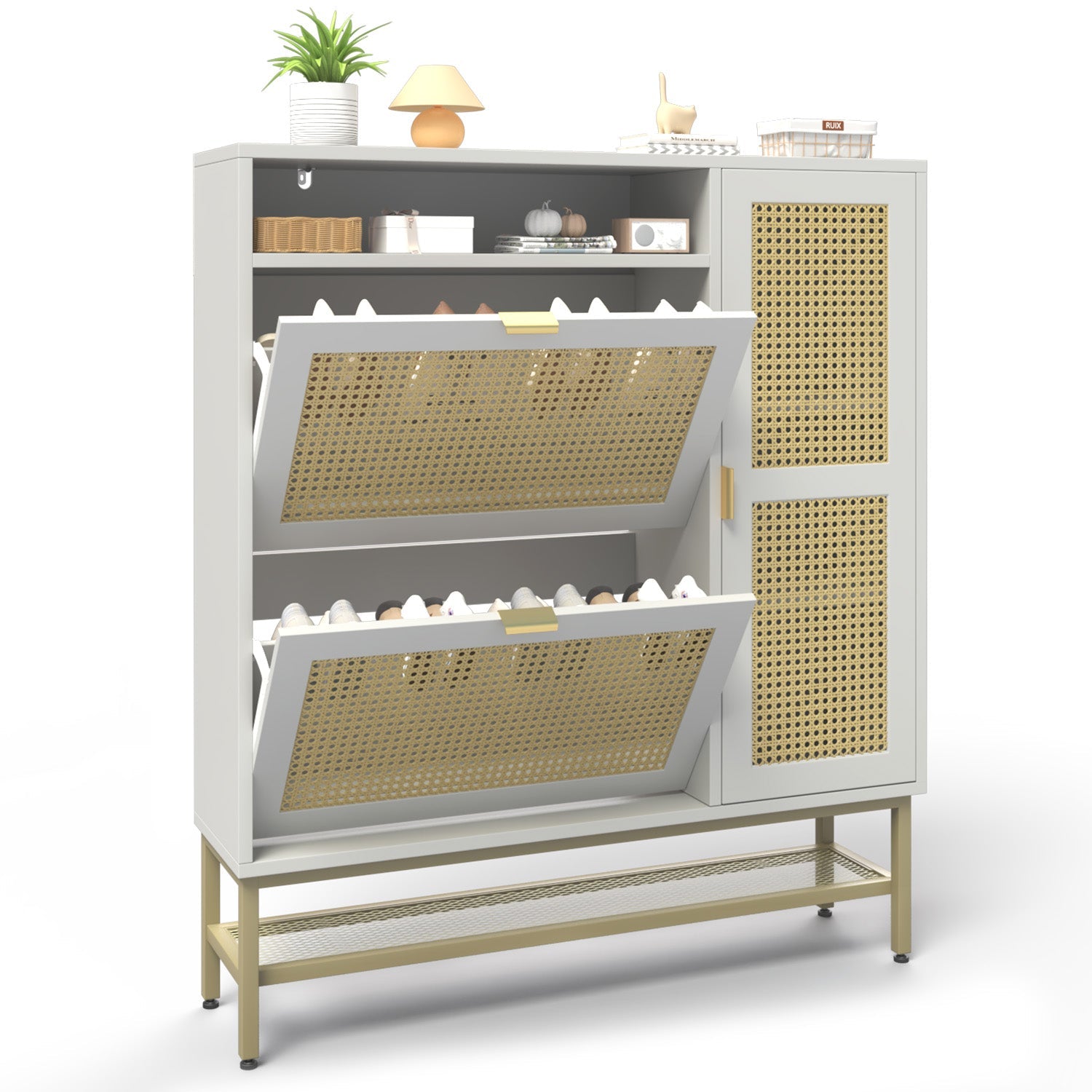 YODOLLA Rattan Shoe Cabinet with 3 Flip Drawers, Brownbest