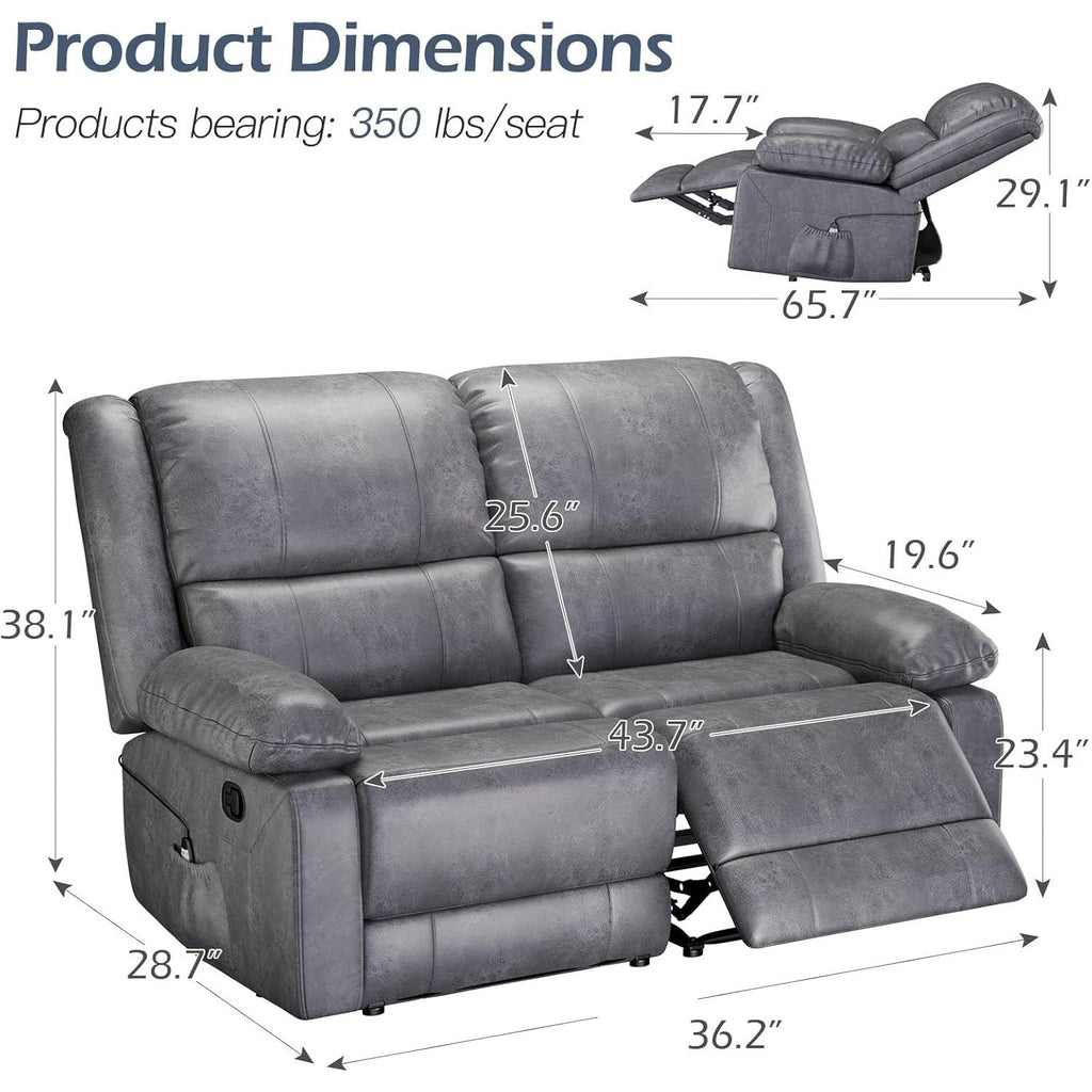 YODOLLA 2 Seat Loveseat Recliner with Heat&Massage Function, Faux Leather, Greybest