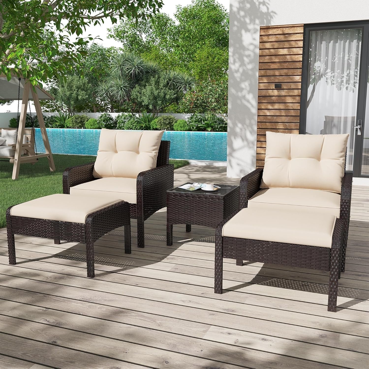 YODOLLA Outdoor 5 Pieces Patio Furniture Set, Beigebest