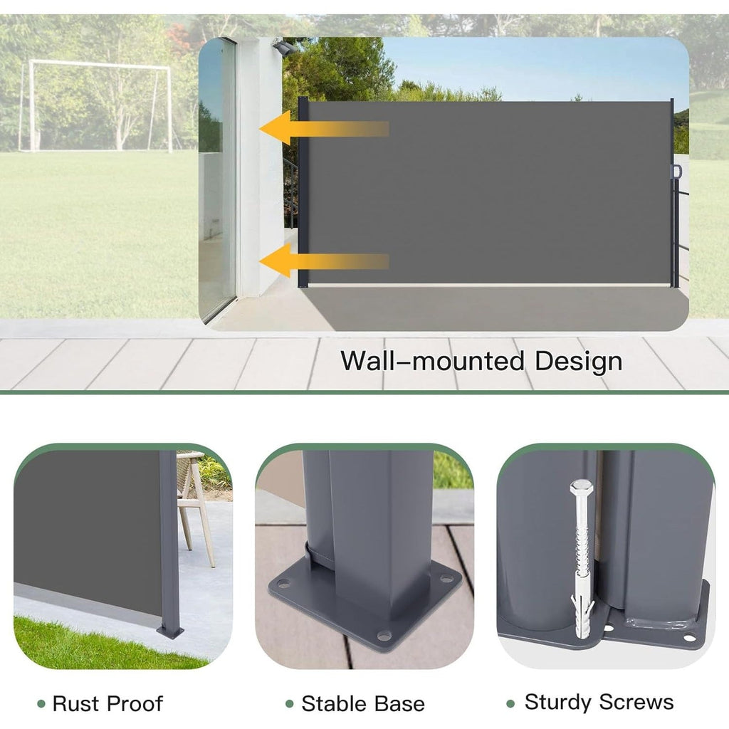 YODOLLA 138"x 71" Splashproof Retractable Side Awning, Dark Grey