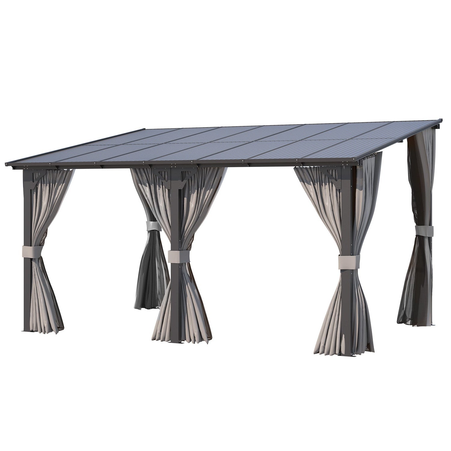 YODOLLA 14’ x 10’ Wall-Mounted Lean to Pergola Gazebo with Curtains and Netting