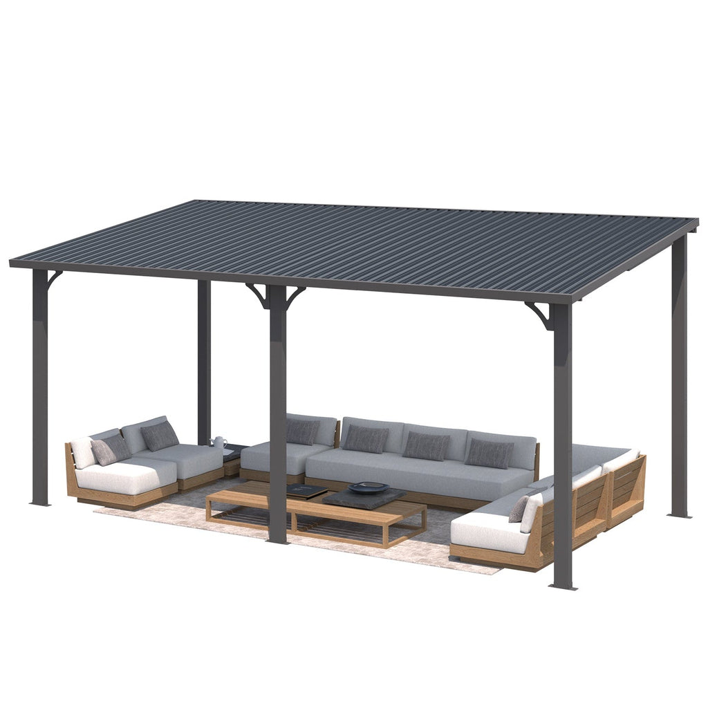 YODOLLA 16' x 8' Outdoor Hardtop Metal Gazebo Lean to Galvanized Steel Wall Mounted Pergolas