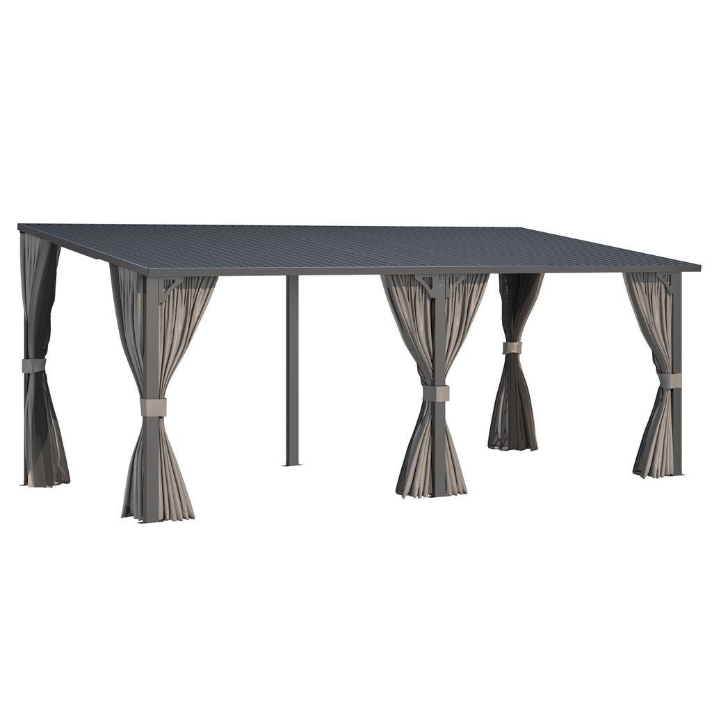 YODOLLA 20'x8' Outdoor Hardtop Metal Gazebo with Curtains and Netting for Patio