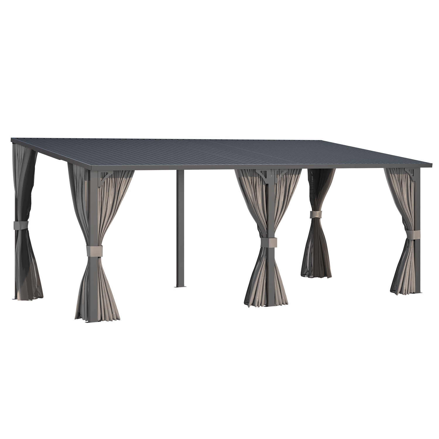 YODOLLA 20'x8' Outdoor Hardtop Metal Gazebo with Curtains and Netting for Patio