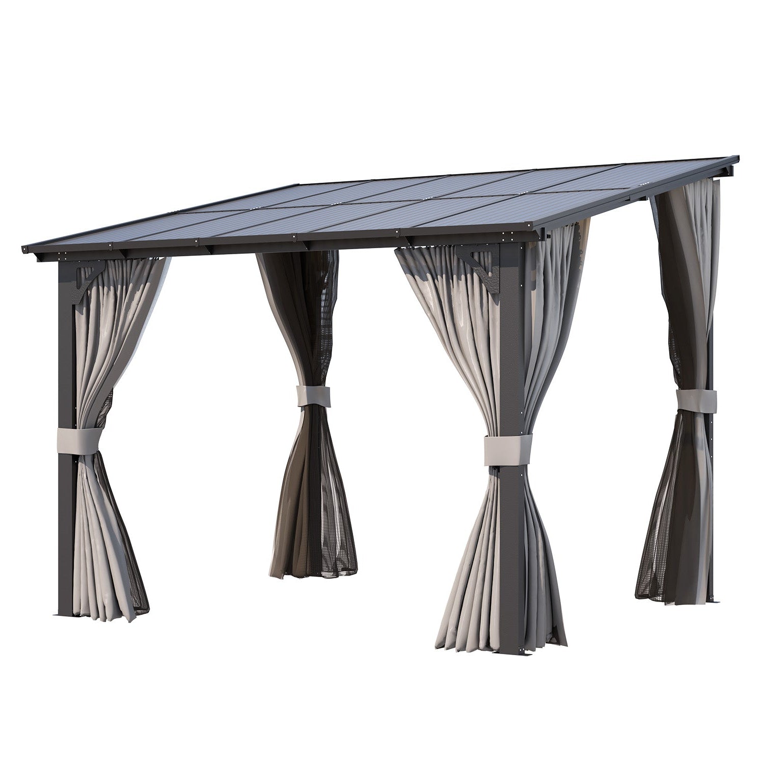 YODOLLA 8' X 8' Wall-Mounted Lean to Pergola Gazebo with Curtains and Netting