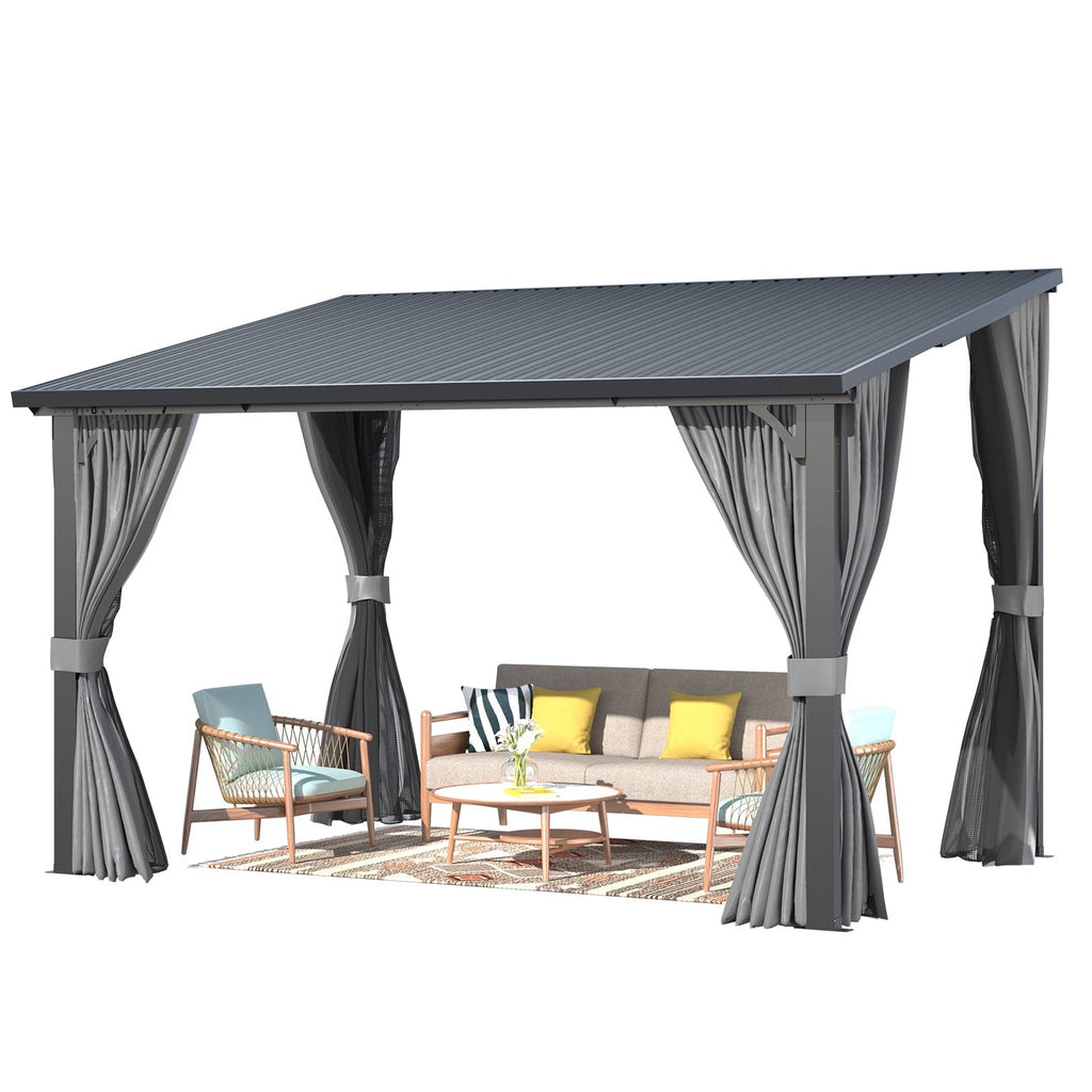 YODOLLA 12'x8' Outdoor Hardtop Gazebo Pergola with Curtains and Netting for Patio
