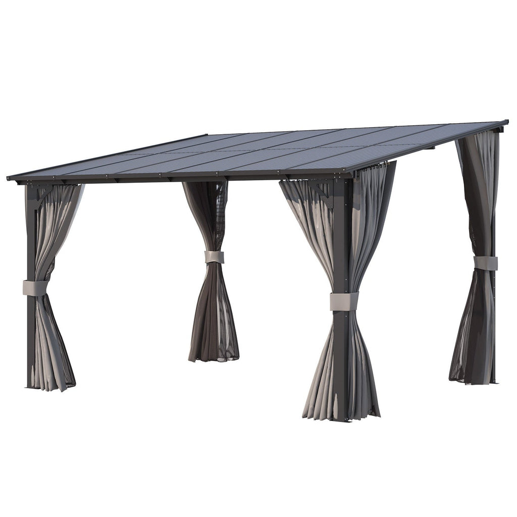 YODOLLA 12’ x 10’ Wall-Mounted Lean to Pergola Gazebo with Curtains and Netting