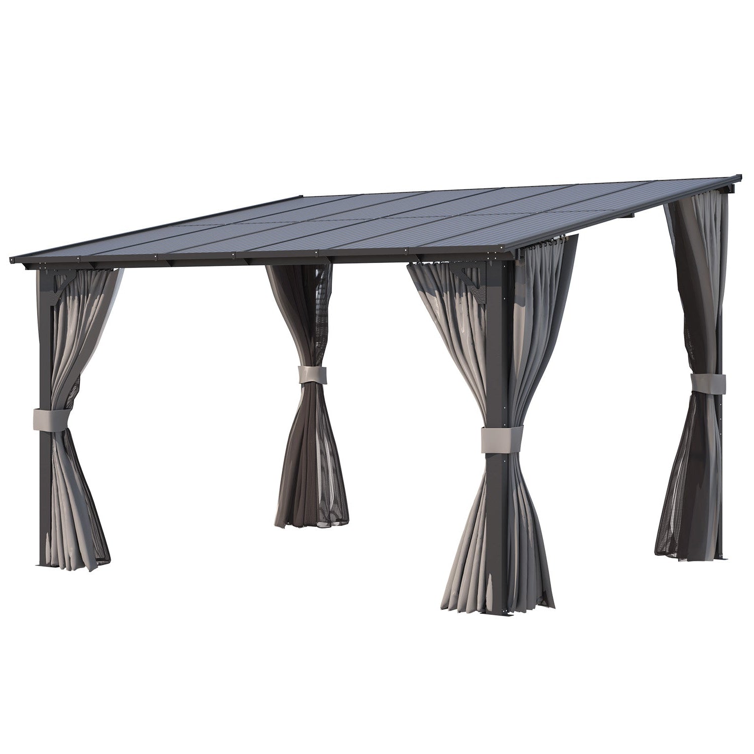 YODOLLA 12’ x 10’ Wall-Mounted Lean to Pergola Gazebo with Curtains and Netting